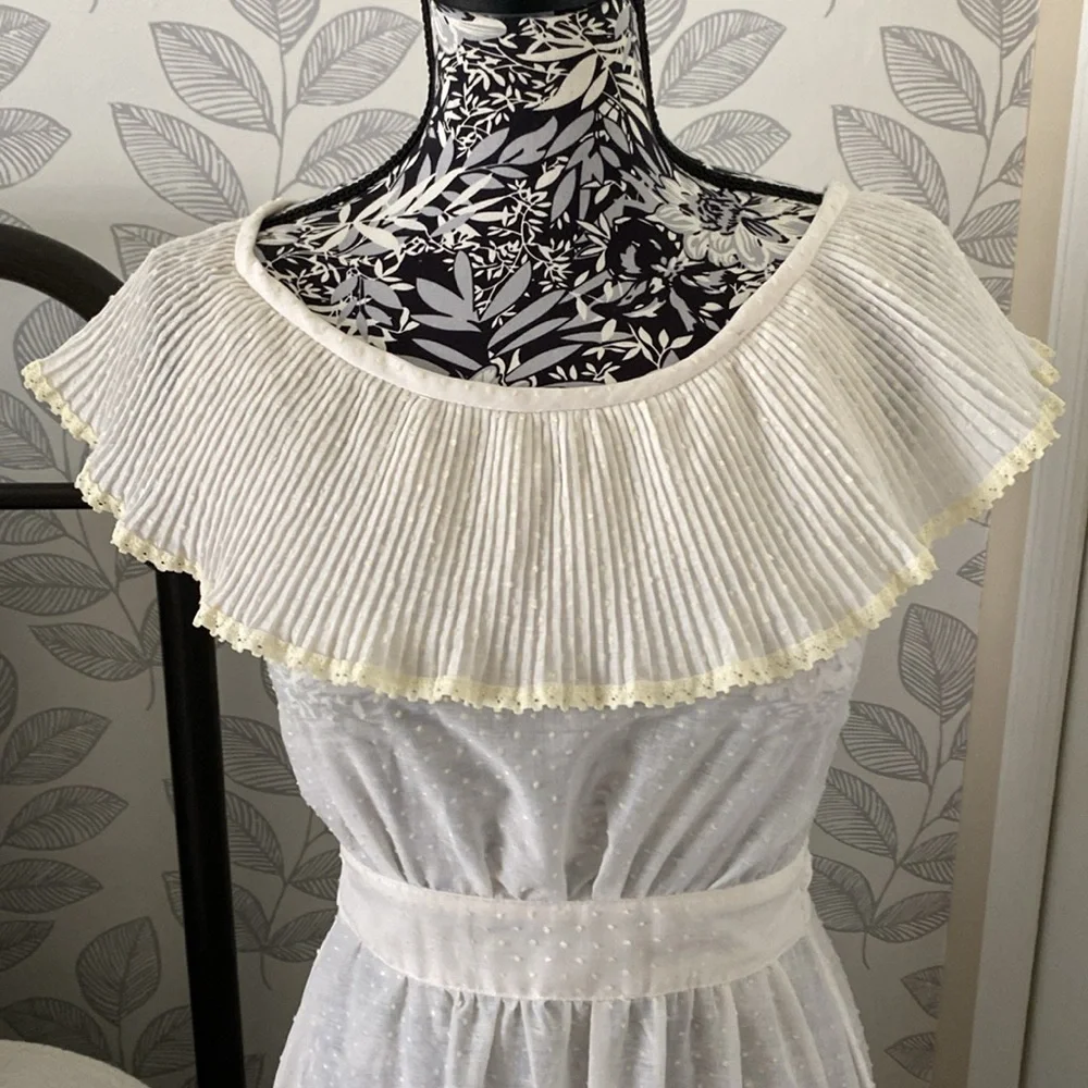 Vintage 1970’s prairie style full length dress with dimensional polka dots - Picture 3 of 14